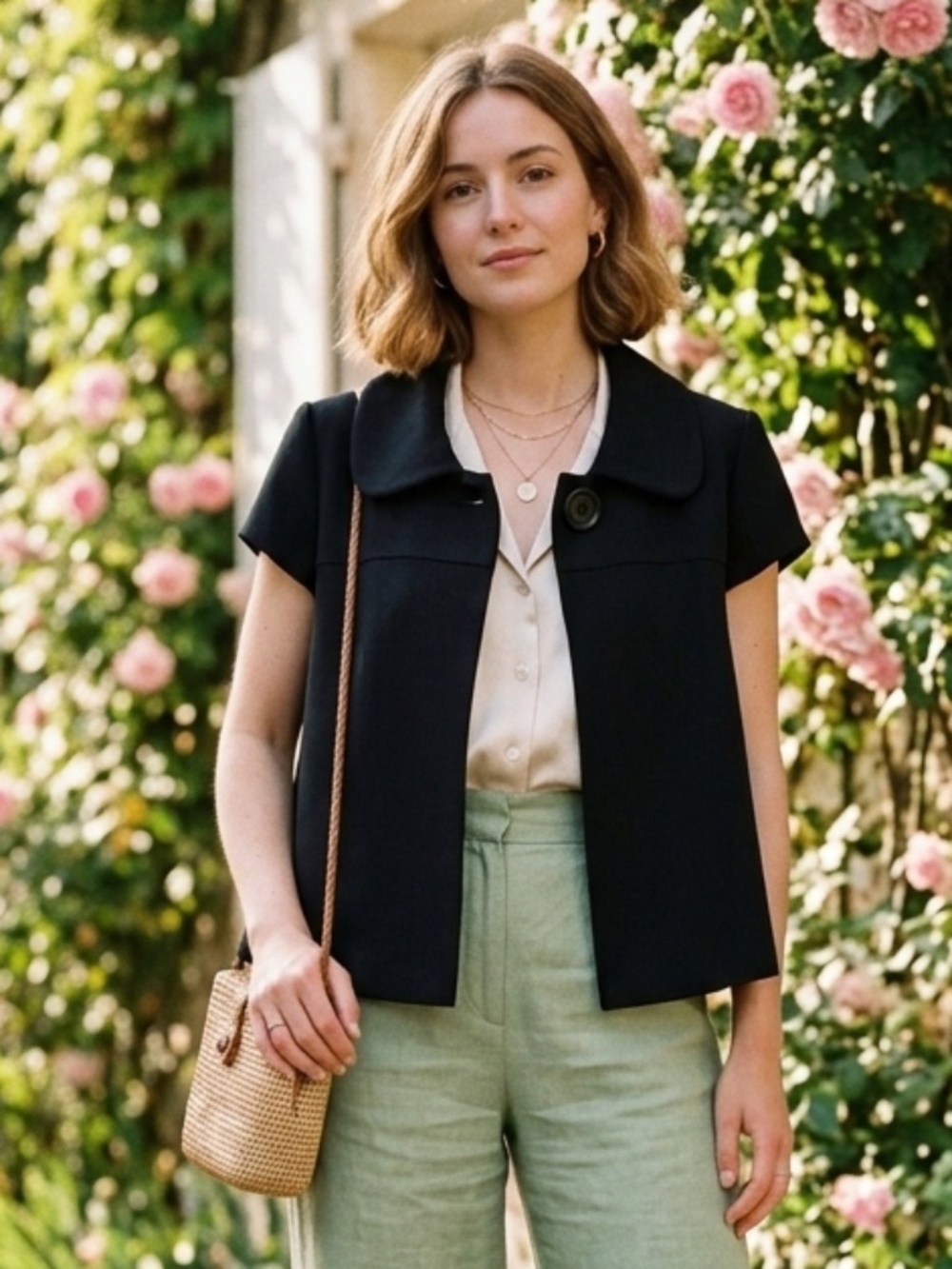 EUC Lux Vintage Urban Outfitters Short-Sleeved Cropped Collared Blazer Black L